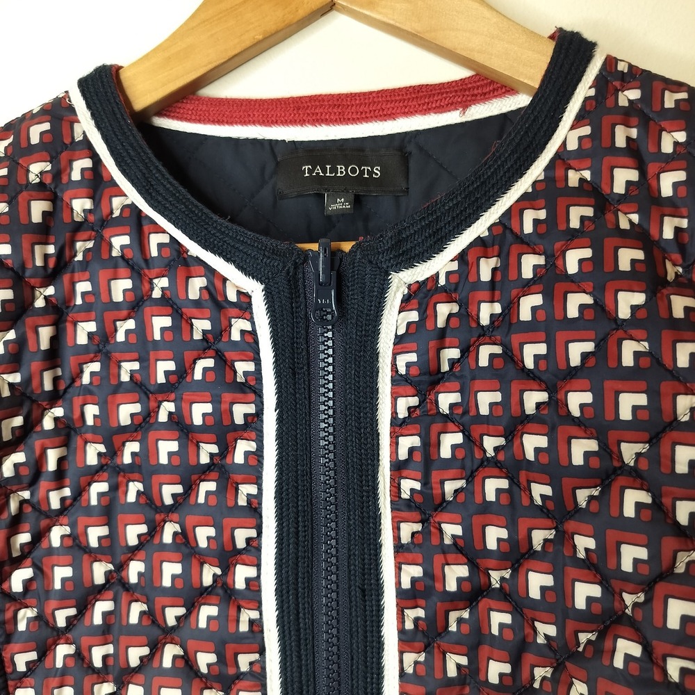 Talbots Reversible Jacket Red Navy Geometric Zip … - image 5